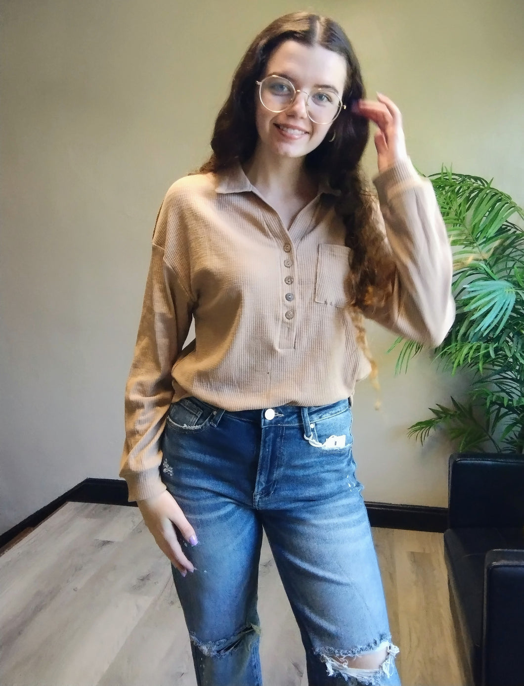 Classic Ribbed V-Neck Long Sleeve