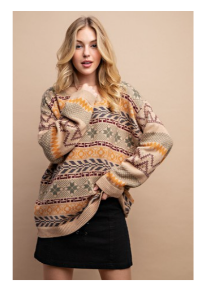 Taupe Print Sweater