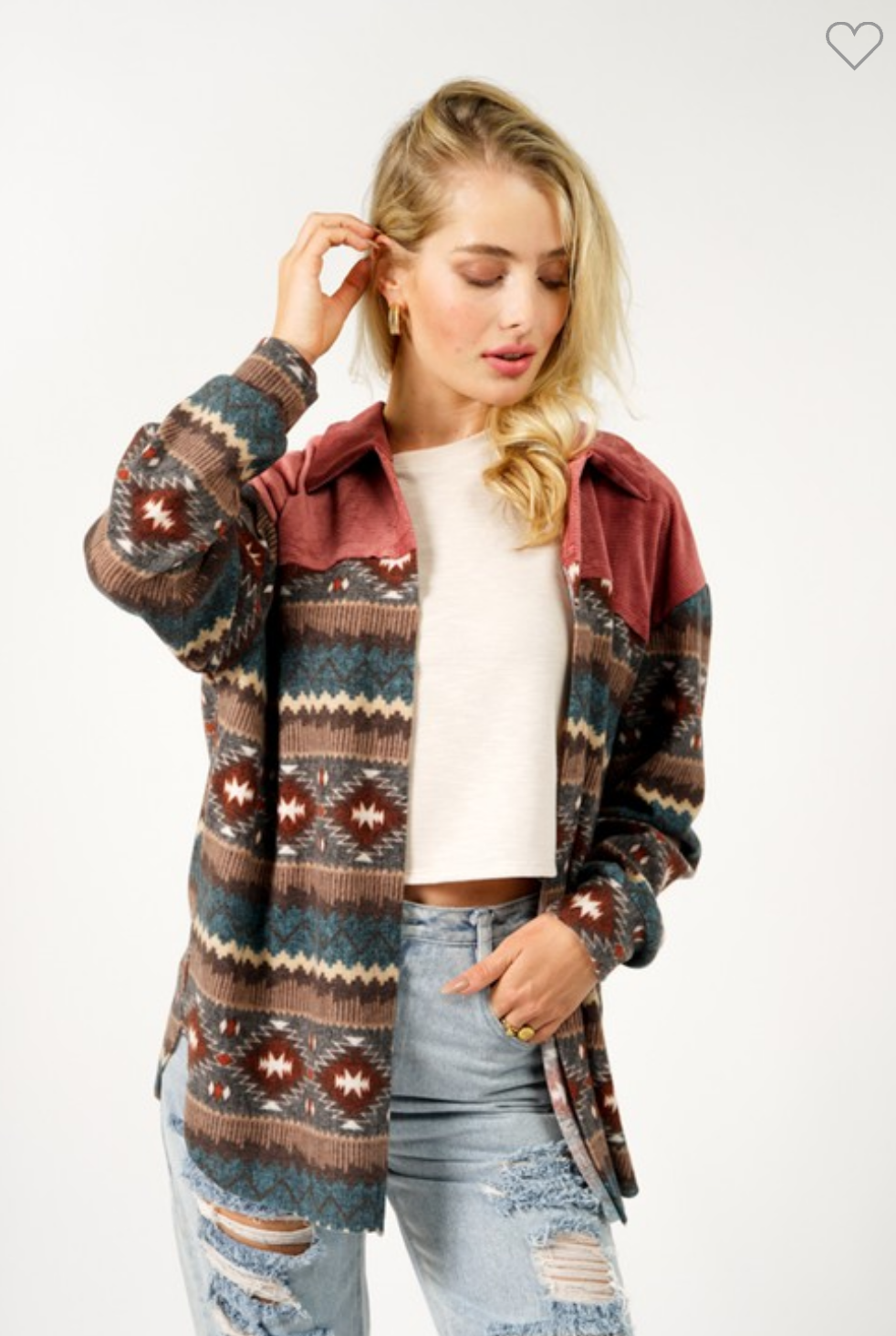 Dusty Rose Aztec Shacket