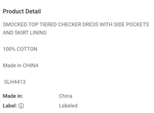 Load image into Gallery viewer, Smocked Top Checkered Dress
