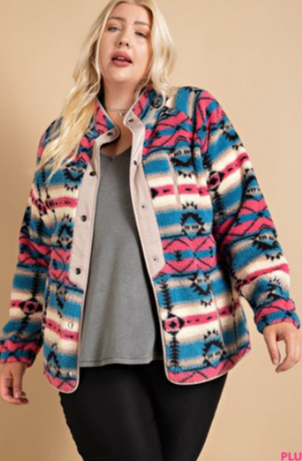 Curvy Aztec Button Down Shacket