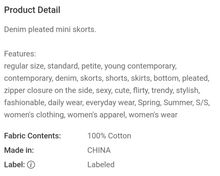 Load image into Gallery viewer, Pleated Denim Skort
