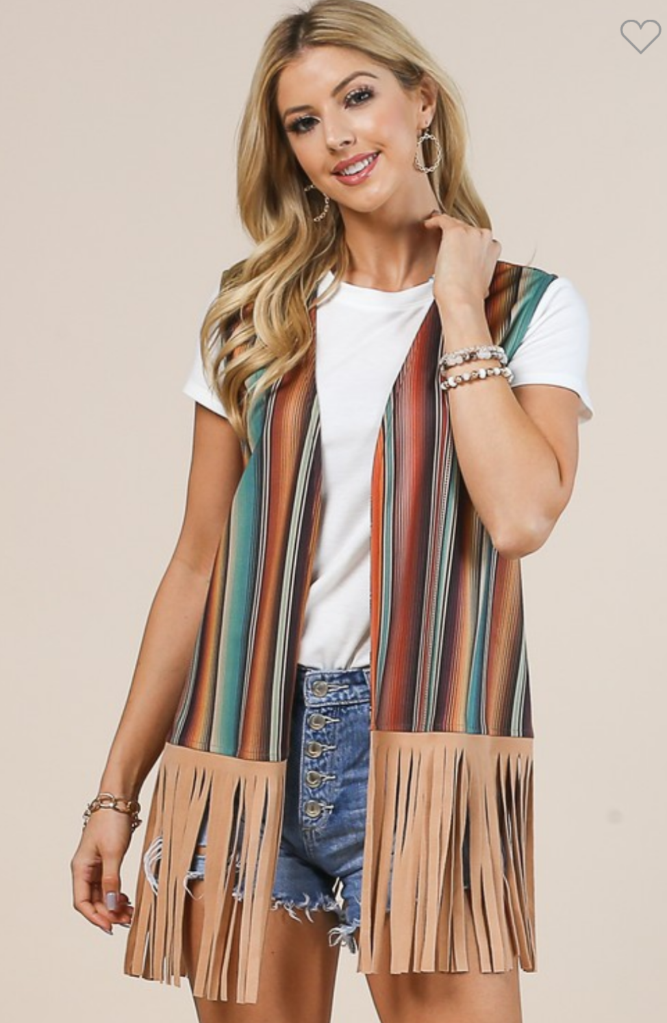 Striped Fringe Vest