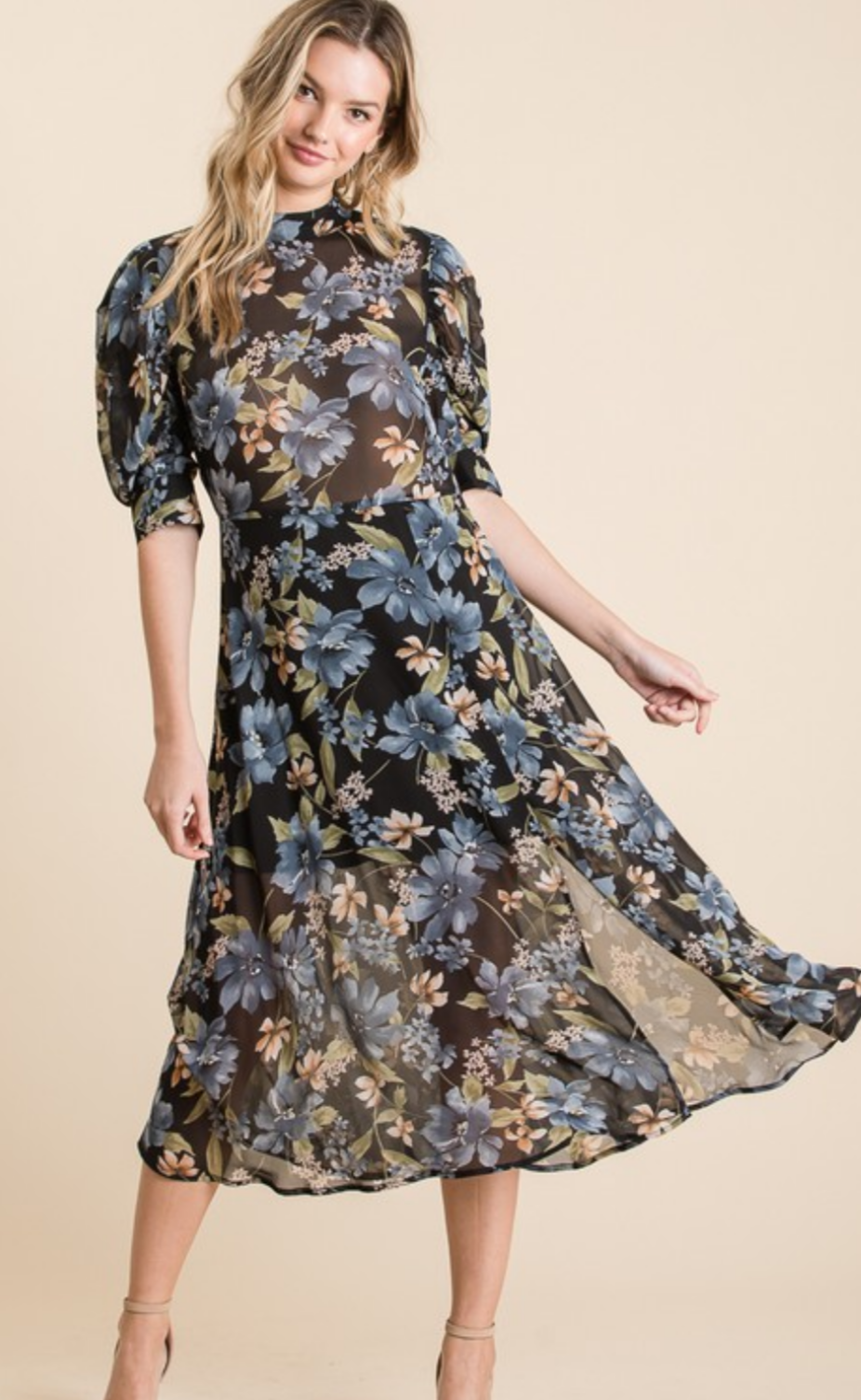 Sheer Bodice Floral Dress