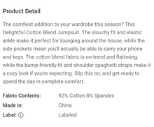 Load image into Gallery viewer, Cotton Blend Jumpsuit
