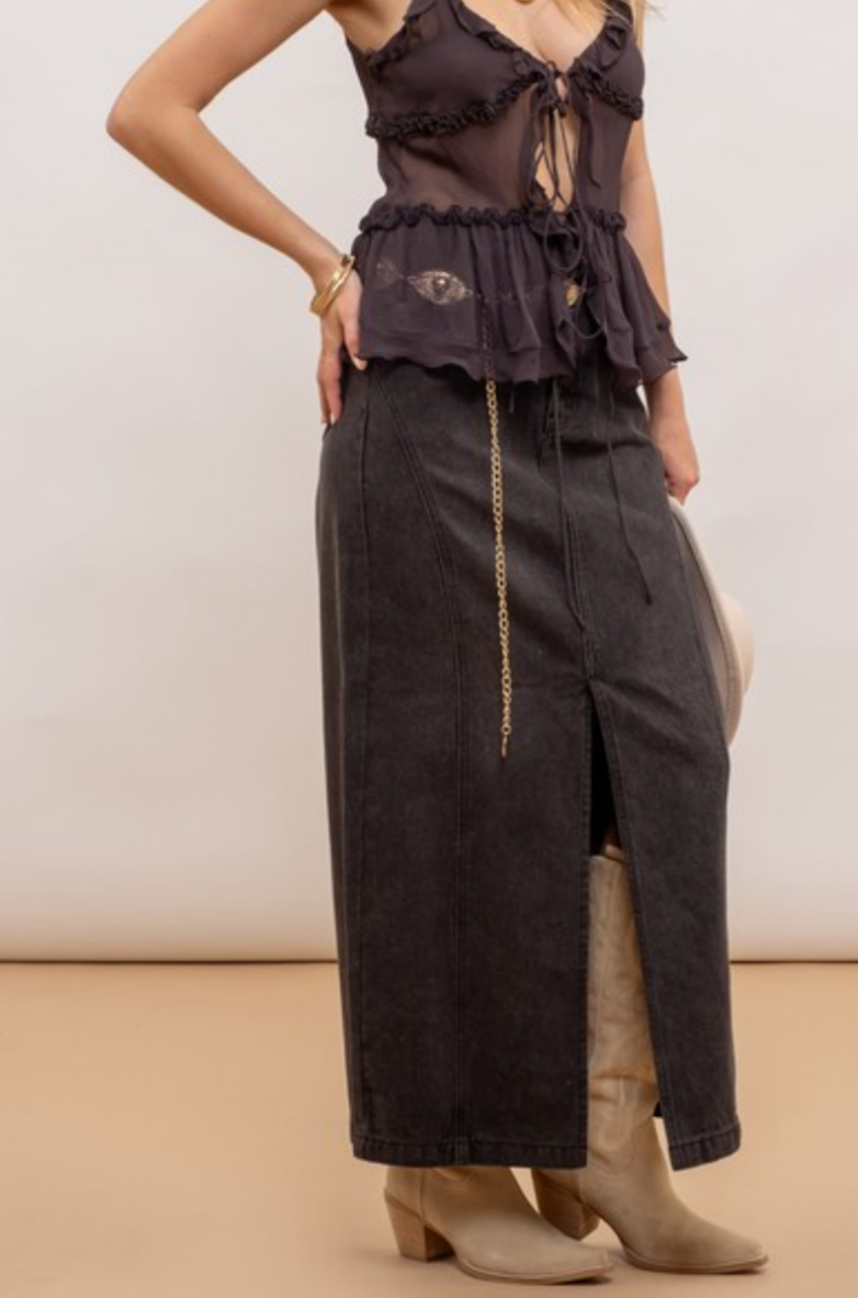 Black Denim Maxi Skirt