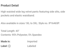 Load image into Gallery viewer, Velvet Wide Leg Pant
