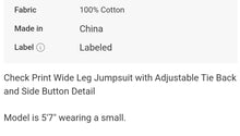 Load image into Gallery viewer, Checkered Print Overall
