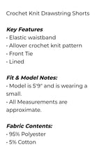 Load image into Gallery viewer, Crochet Short (2 colors available)
