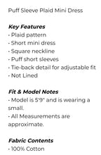 Load image into Gallery viewer, Puff Sleeve Plaid Mini
