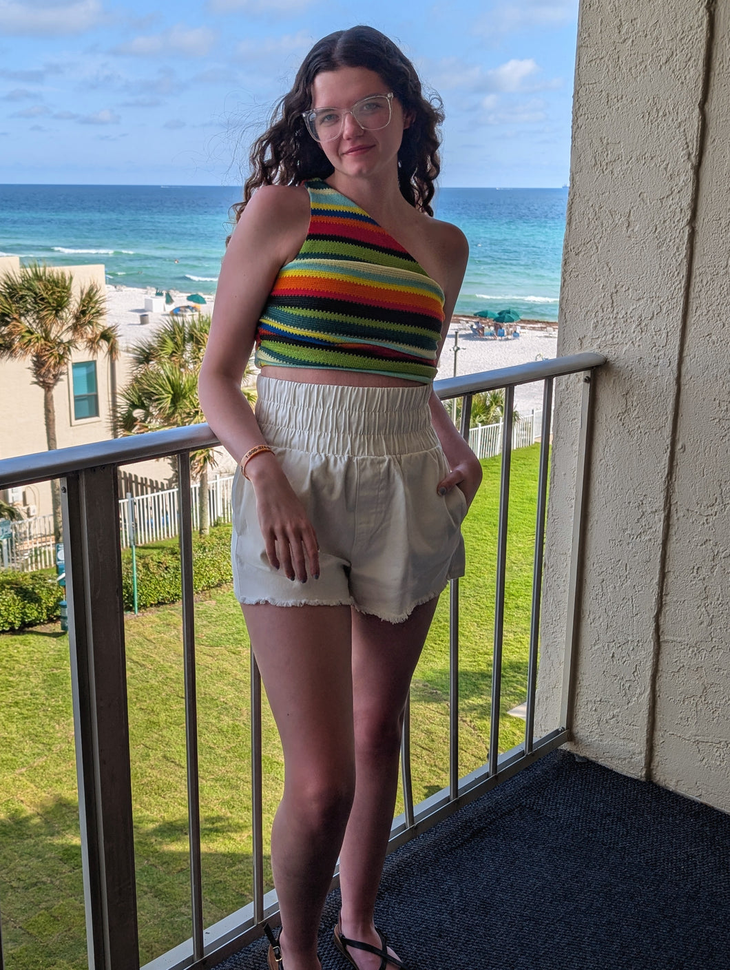 Colorful One Shoulder Crop Top