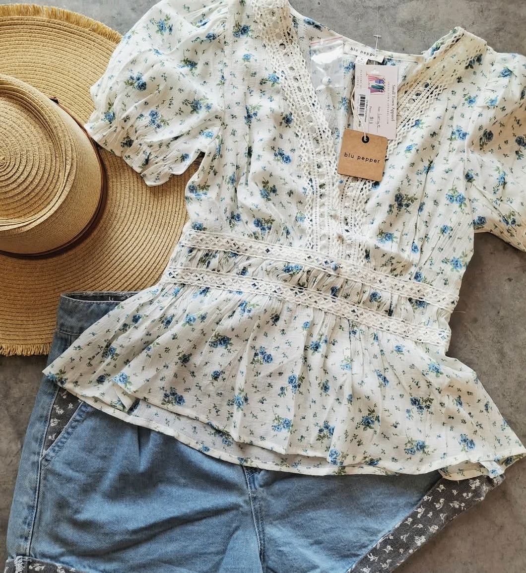 Blue Floral Blouse