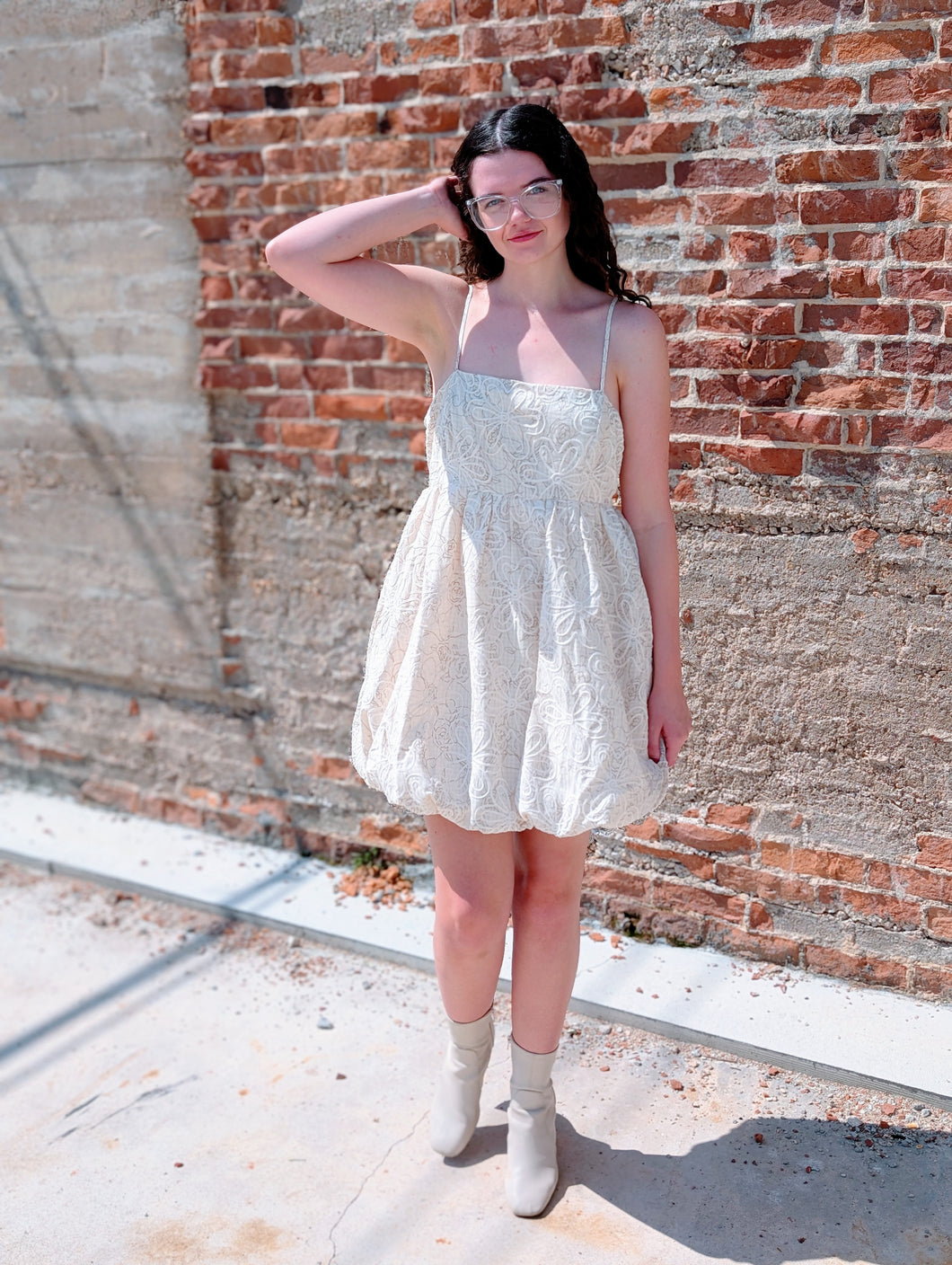 Cream Floral Bubble Dress