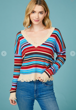 Load image into Gallery viewer, Striped Ribbed Distressed Sweater
