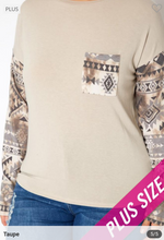 Load image into Gallery viewer, Taupe Top With Aztec Details
