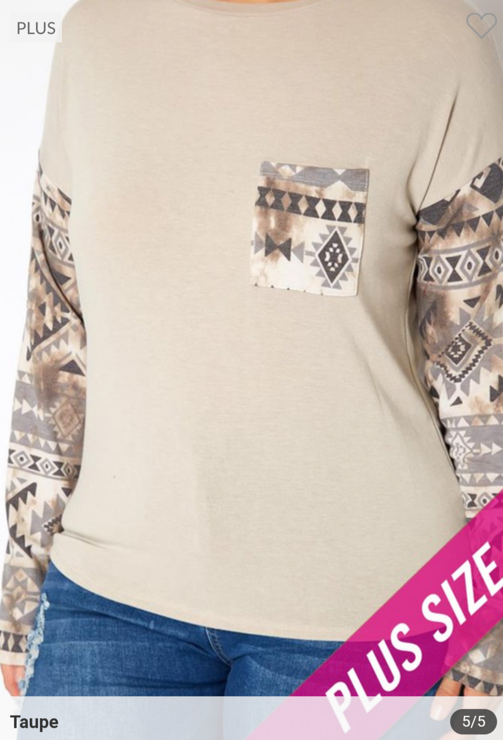 Taupe Top With Aztec Details