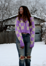 Load image into Gallery viewer, Lavender Checkard Cardigan
