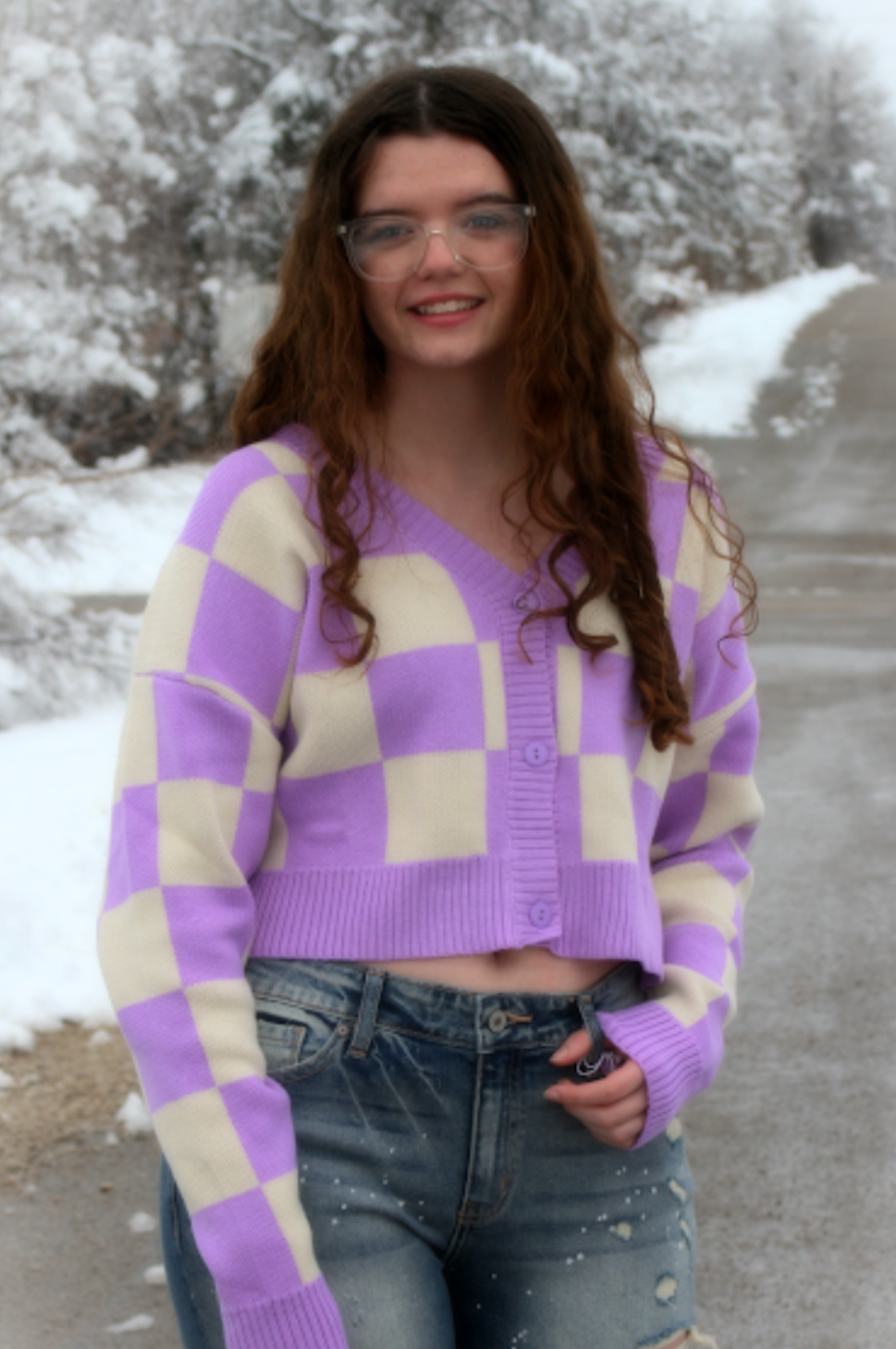 Lavender Checkard Cardigan