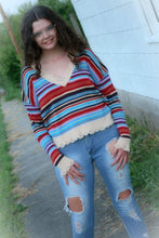 Load image into Gallery viewer, Striped Ribbed Distressed Sweater
