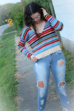 Load image into Gallery viewer, Striped Ribbed Distressed Sweater
