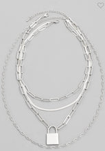 Load image into Gallery viewer, Multi Layer Silver Lock Necklace Set
